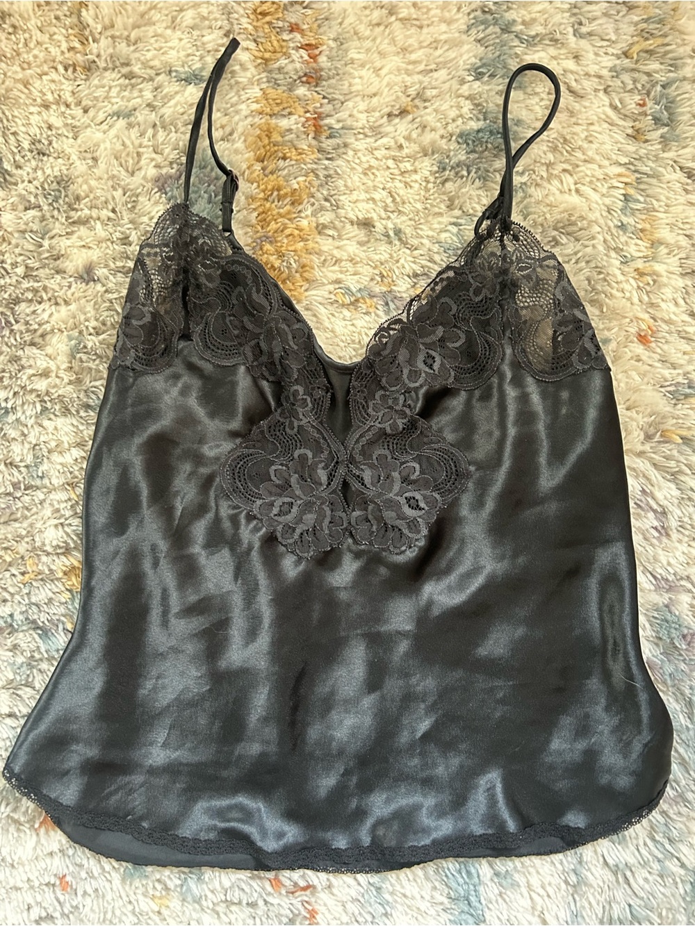 Vintage Black Satin Lace Trim Cami